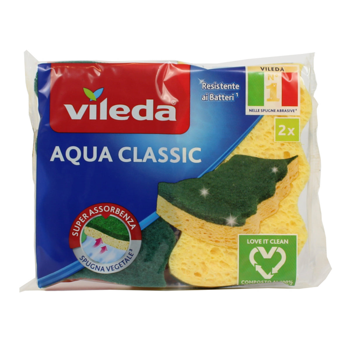 Vileda Aqua Éponge de cuisine abrasive antibactérienne 2pcs