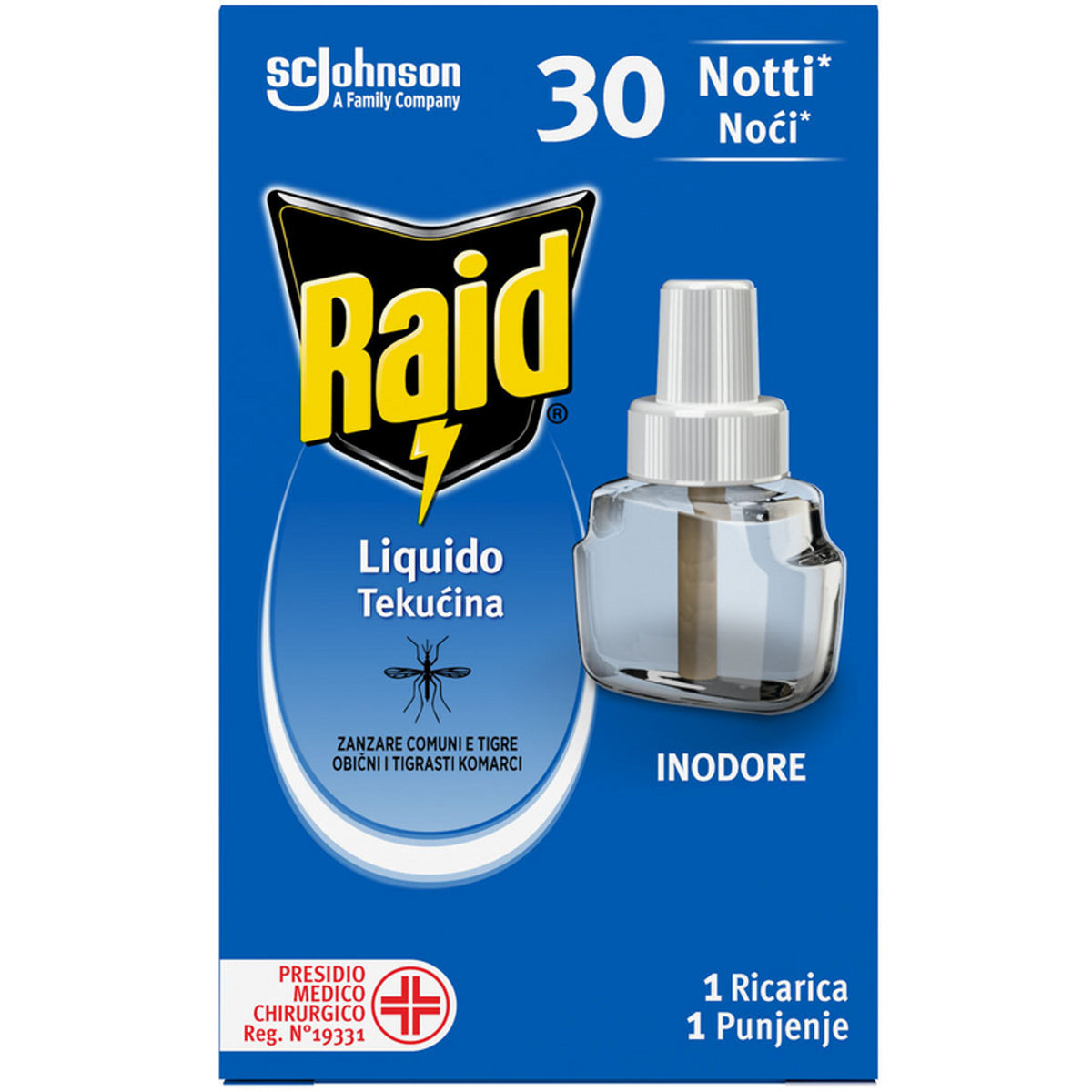 RAID insekticido skysčio įkrovimas, tinkamas visiems garsiakalbiams 30 naktų