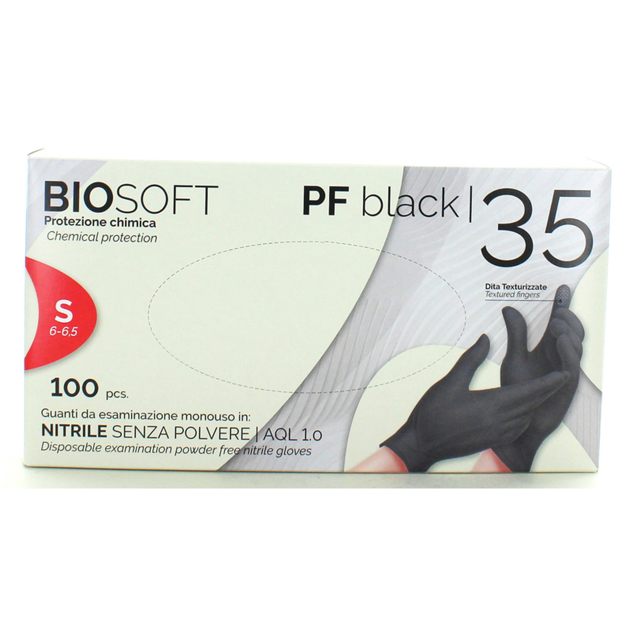 Disposable gloves in black nitrile without dust - Bio Soft PF Black | Size S 6-6.5 | Pack of 100 pieces