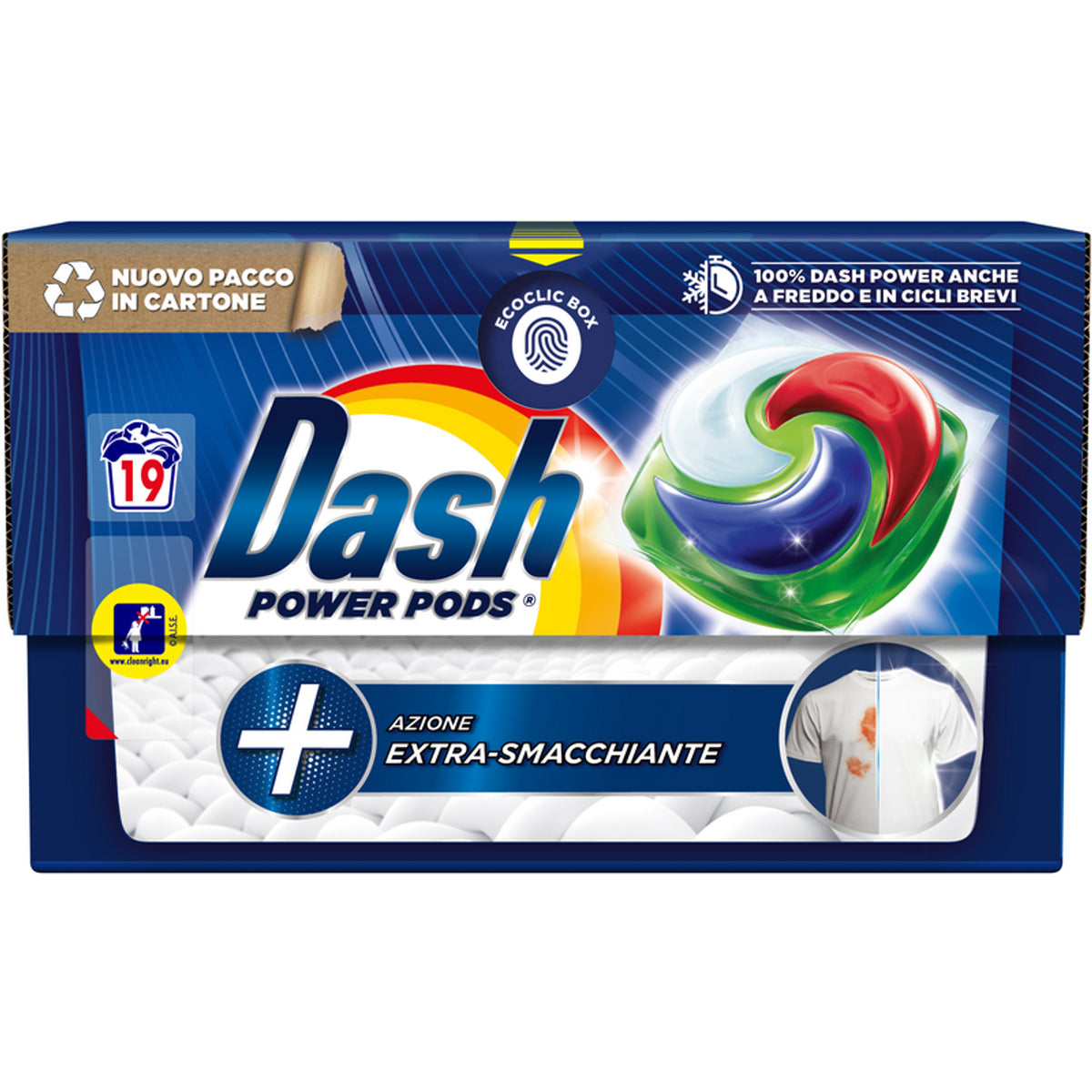 Dash Power Pods Extra barwione detergent pralnia pralnia 19 strąków eco -in