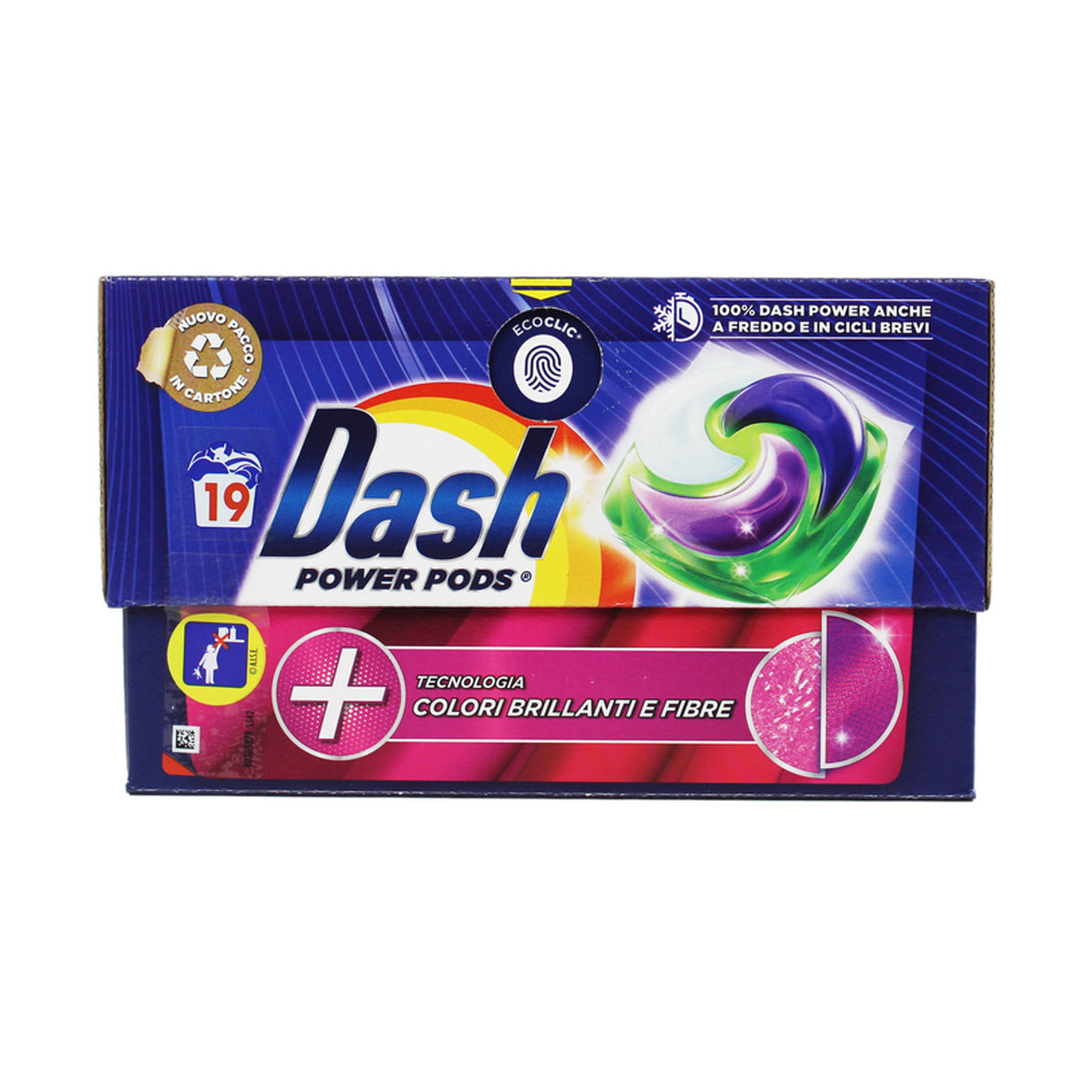 Dash Power Pods Colori Brillanti & Fibre Detersivo Bucato Lavatrice 19 Pods Ecodosi