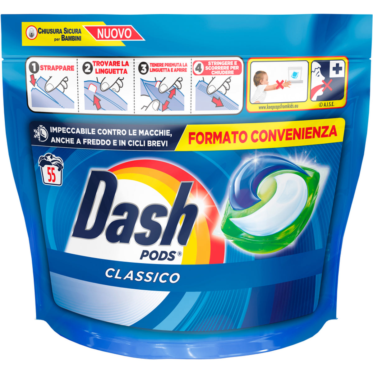 Dash Pods Classico Detersivo Bucato Lavtrice 55 Pods Ecodosi