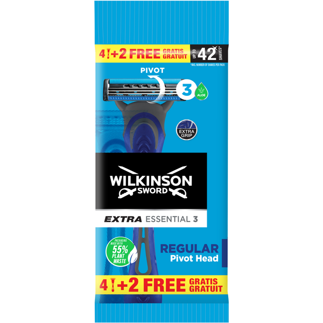 „Wilkinson Extra Essential Rasoio 3“ įprastas „Pivot 4+2“ gabalai