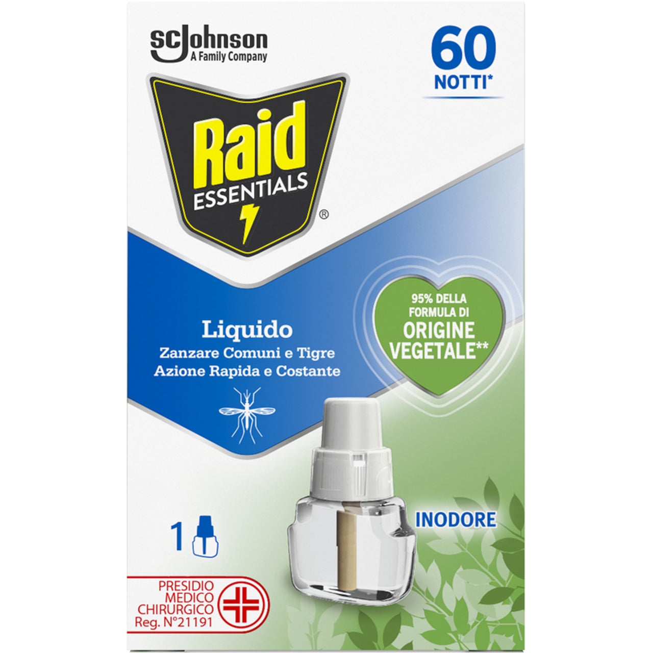 Raid Essentials Elettrico Ricarica Liquida Inodore 60 Notti 36 ml