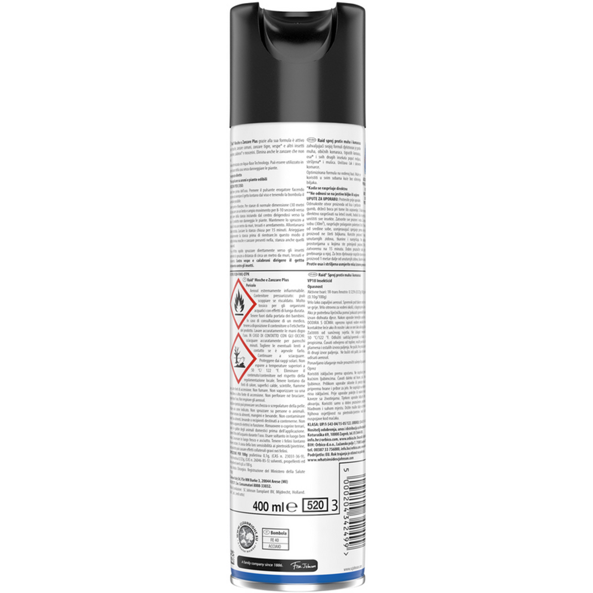 Raid Insecticide spray flies and mosquitoes plus rapid action aqua-base technology 400 ml