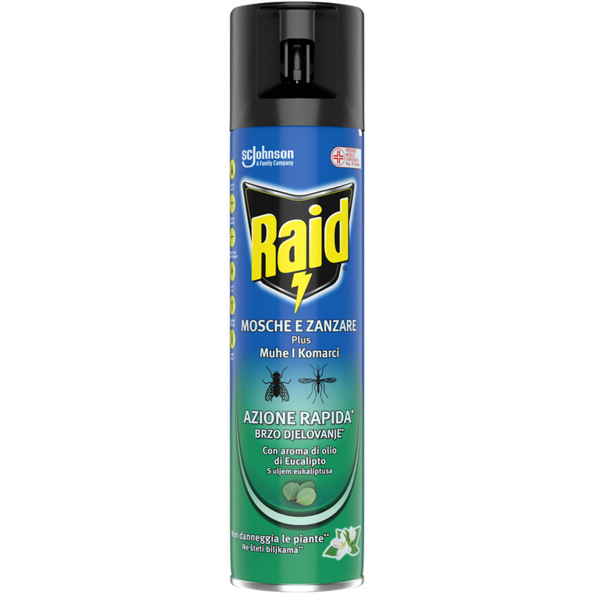 RAID -insecticide spray vliegen en plus muggen snel actie met eucalyptus oliearoma 400 ml