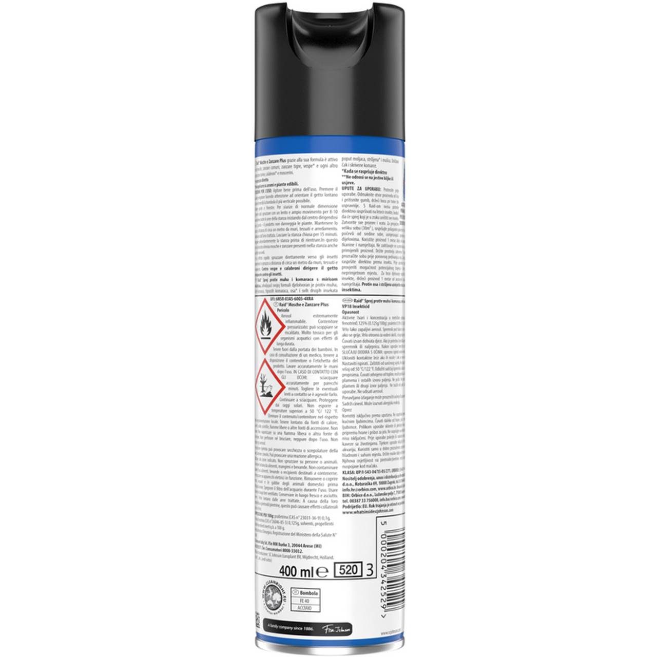 RAID Spray Insecticide Press Flies και Plus Mosquitoes Γρήγορη δράση με Eucalyptus Oil Aroma 400 ml