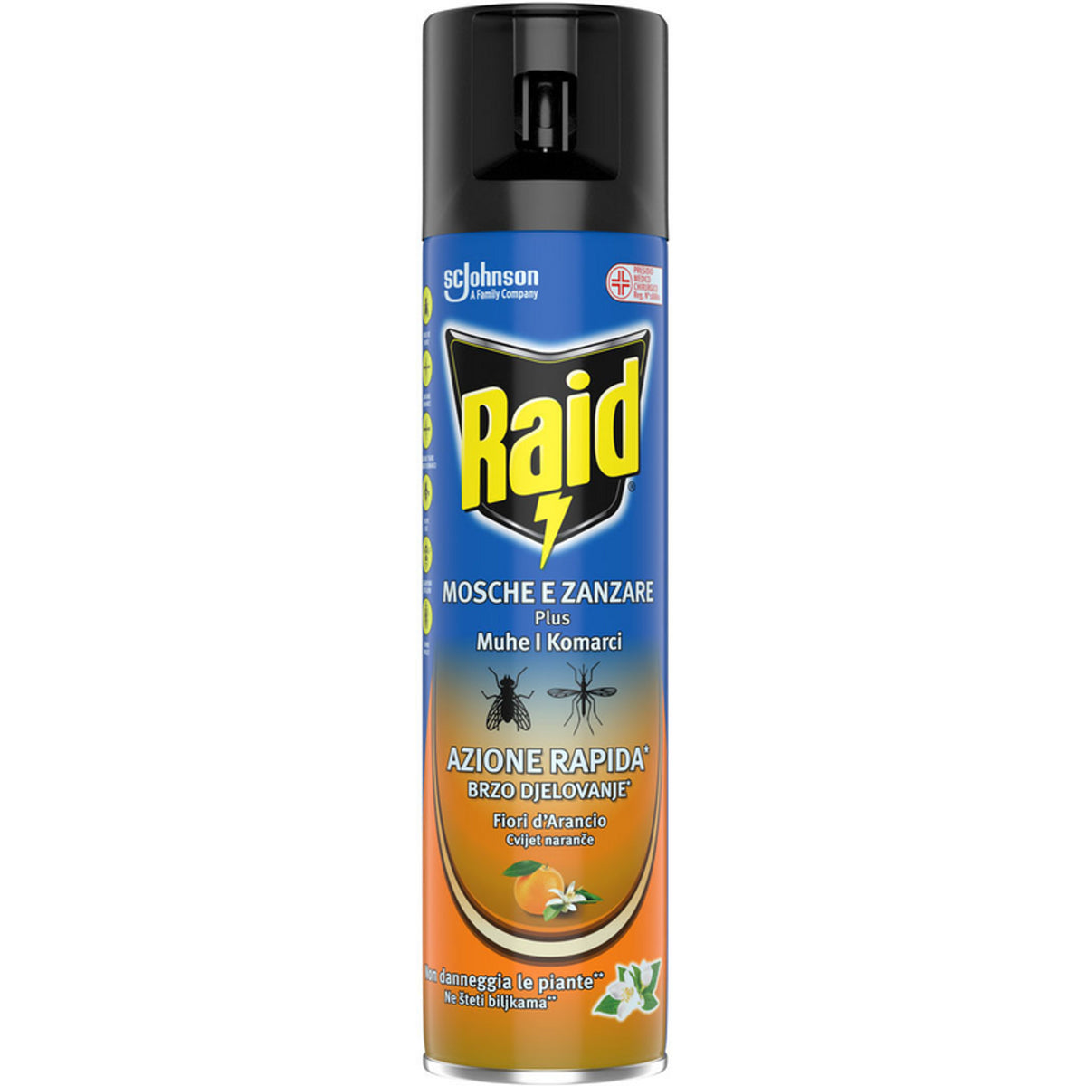 Raid Insecticide spray flies and mosquitoes plus rapid action orange flowers 400 ml