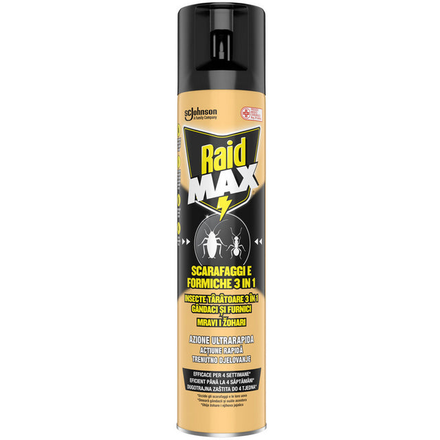 Raid Max Insecticide spray cockroaches and ants 3in1 ultra rapid action 300 ml