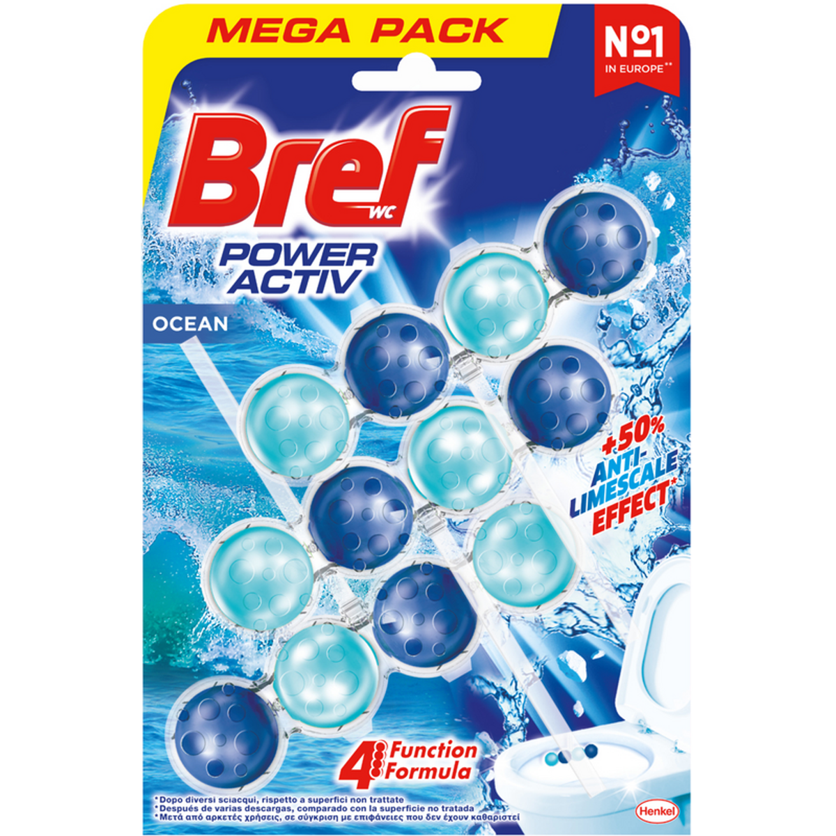 Bref WC Power Activ Tablet WC 4 Functies Oceaan 50gr 3 stuks