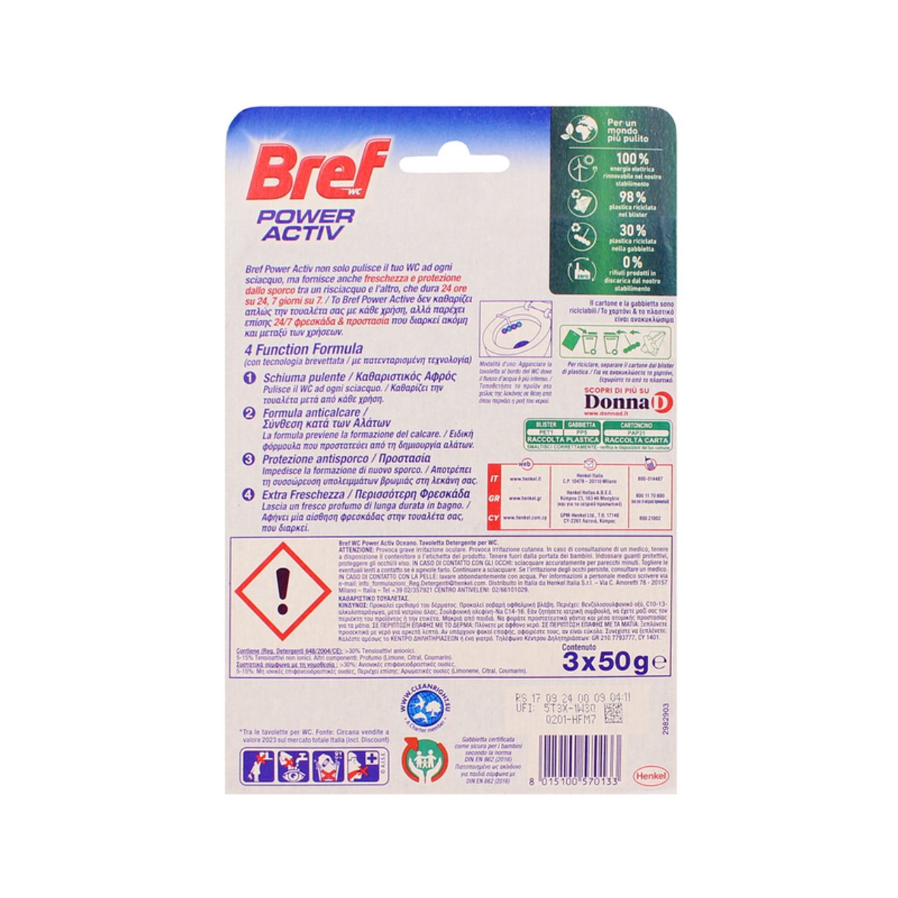 Bref WC Power Activ Tablet WC 4 Fonctions Ocean 50gr 3 Pieces