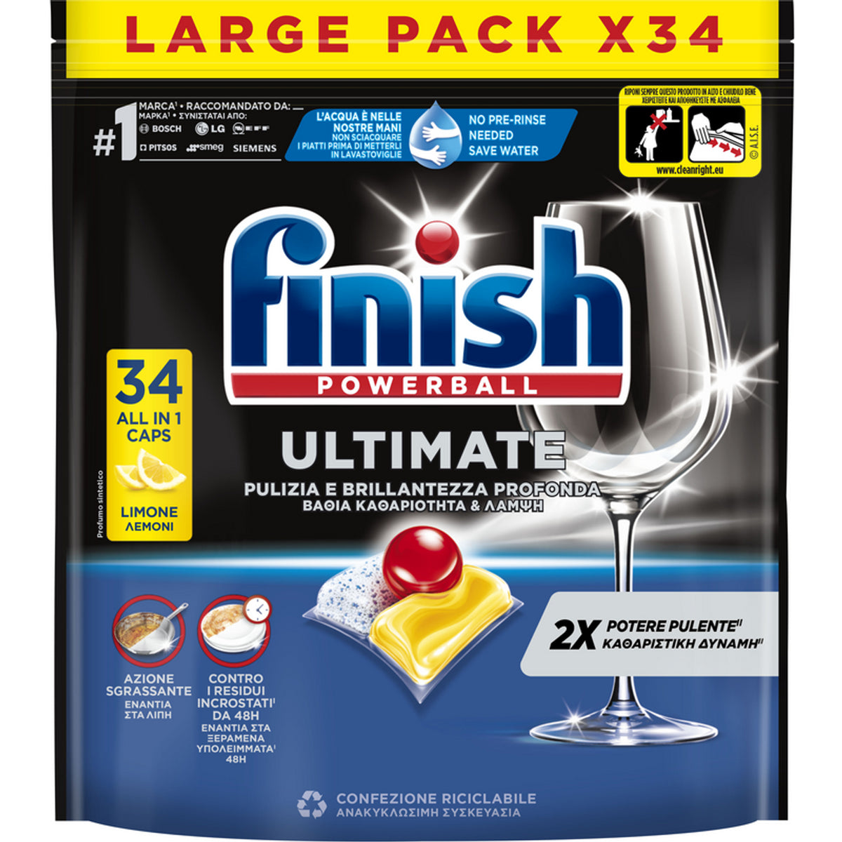 Finish Ultimate Dishwasher pads allin1 34 caps lemon