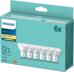 Philips førte GU10 50W - 6 varme pærer 2700k, 4,7W (ækvivalent 50W)