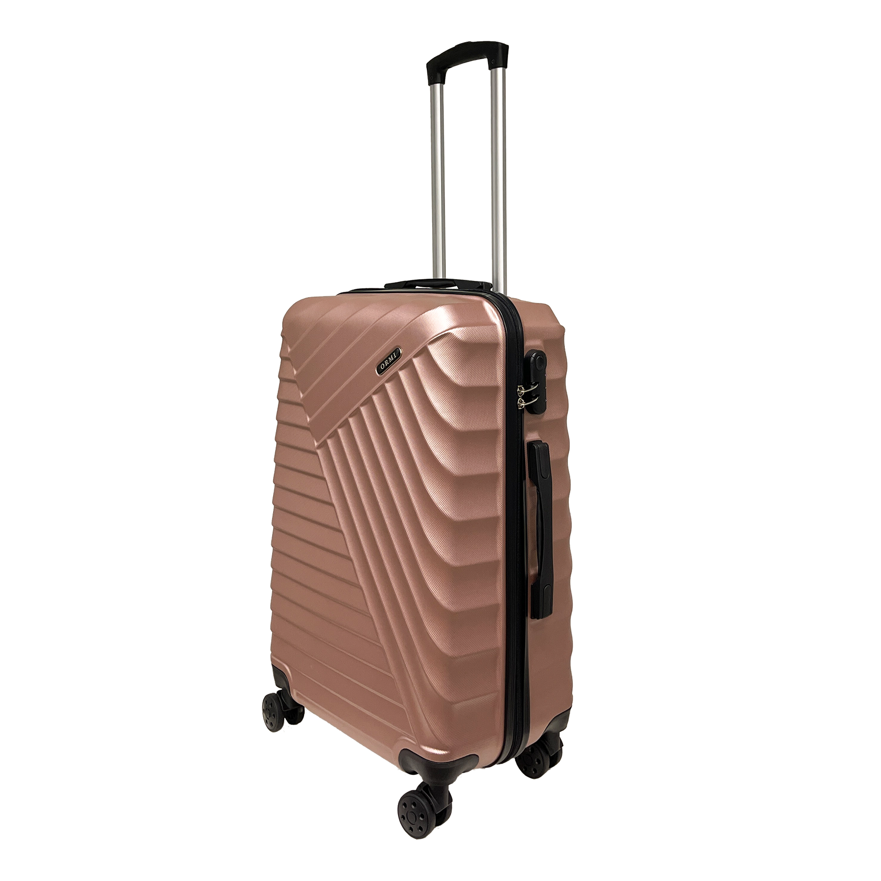 Mellemstor kuffert fra STSHLine i robust ABS, mål 65x43x26 cm, med 4 dobbelte 360° hjul - Let og holdbar