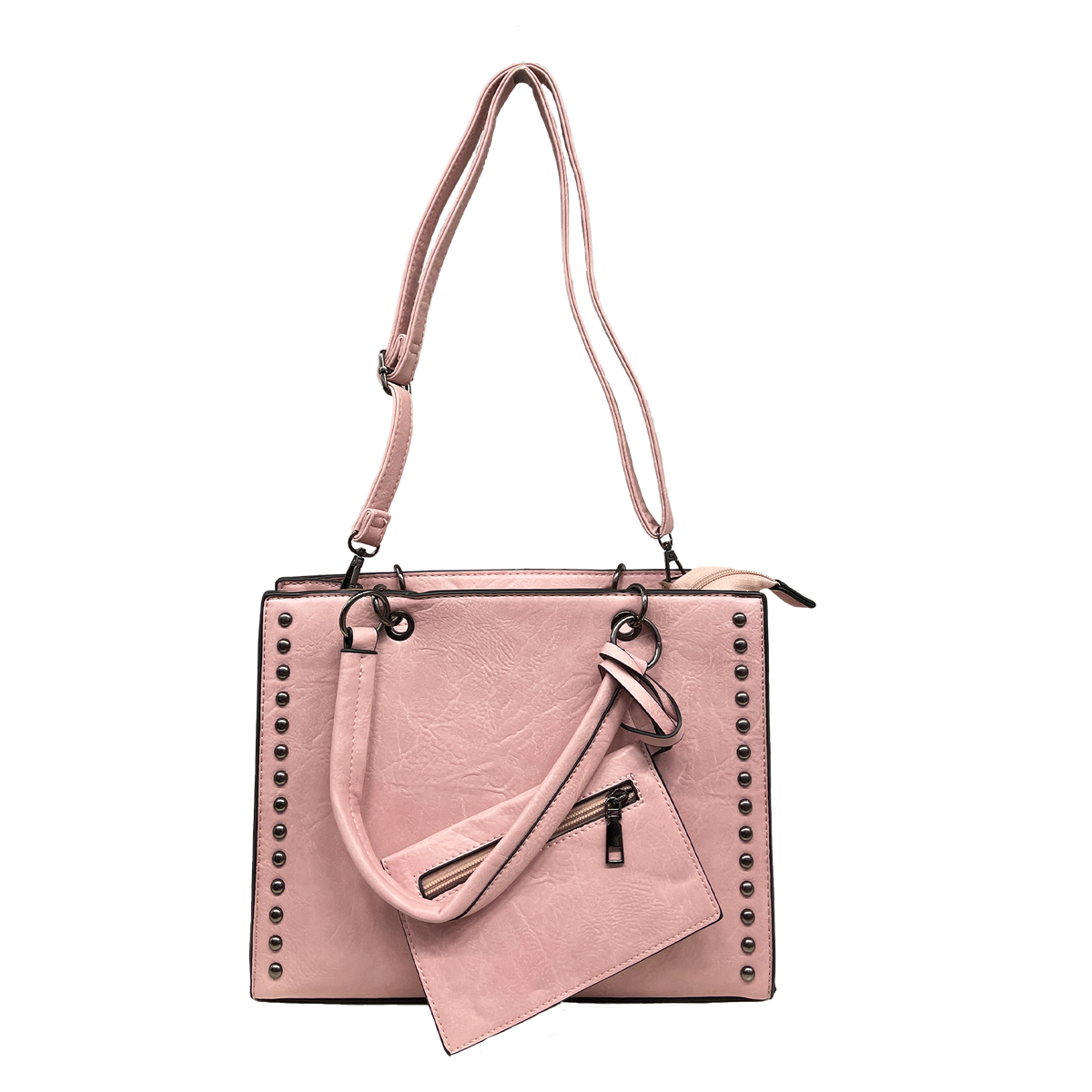 Alexia - Kvinders håndtaske med skulderrem med nitter og porteføljetilbehør