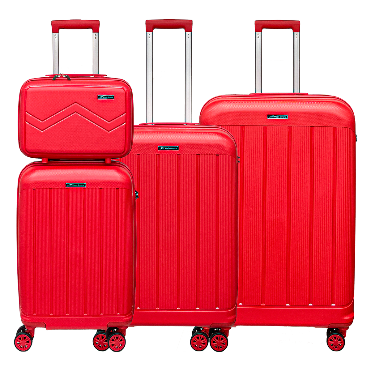 Sada 4 kusů měkkých polipropylenových kufrů s TSA zámkem. Vysoká kvalita a extrémně lehký trolley s kosmetickým kufrem
