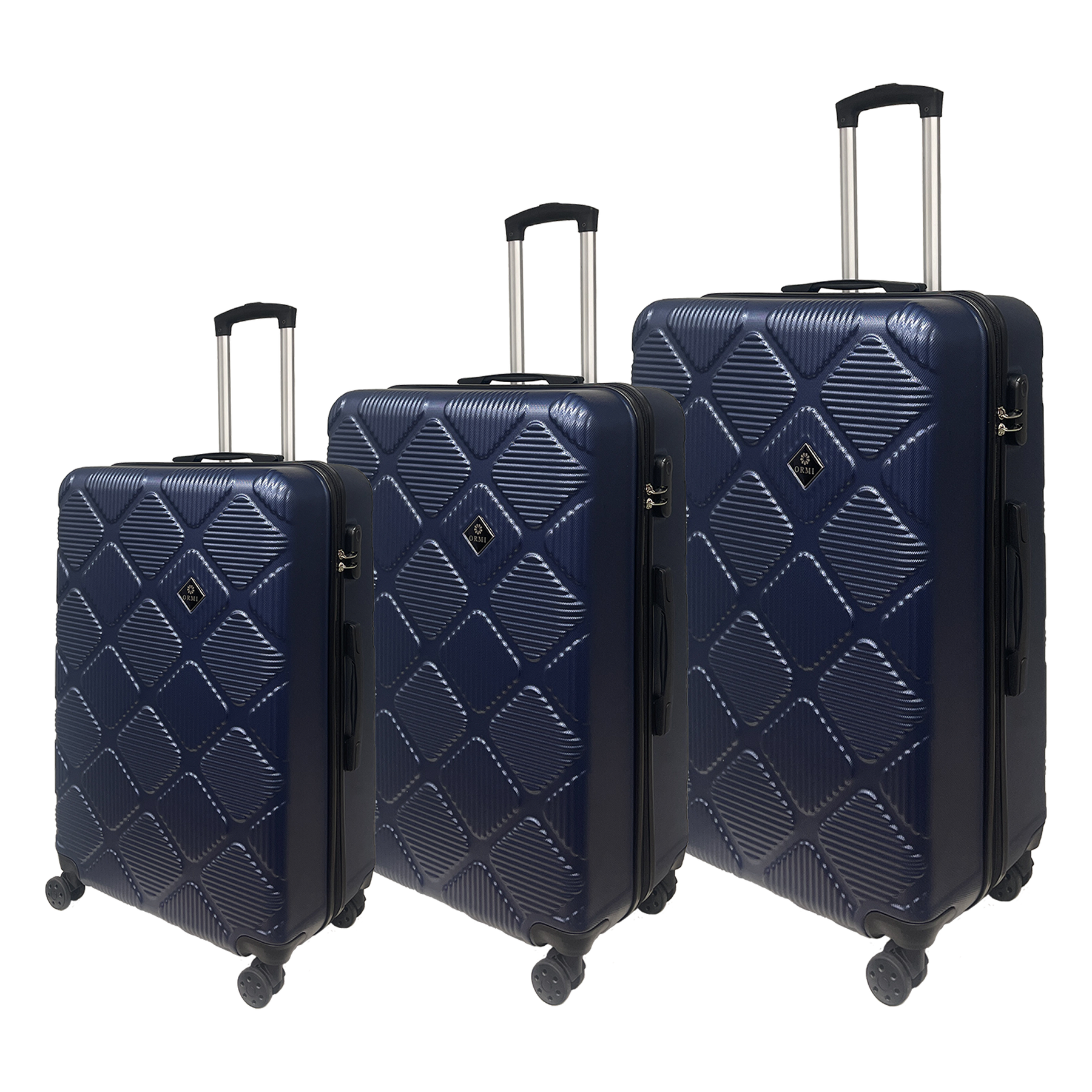 Set de 3 maletas trolley Ormi WavyLine en ABS rígido ultraligero: pequeña, mediana y grande