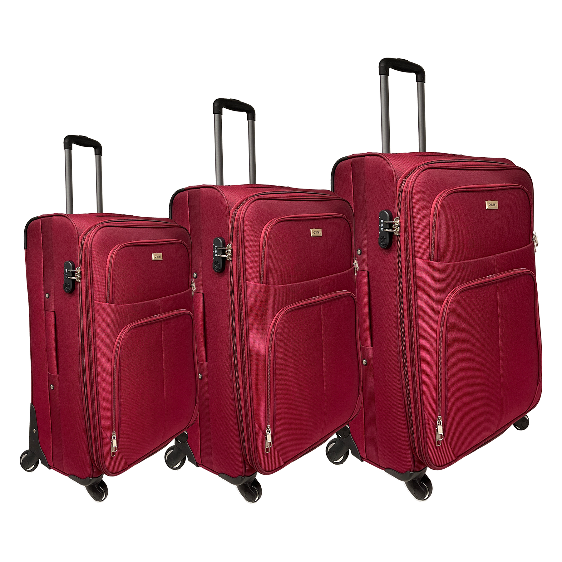 Ustaw 3 walizki Półajniki rozszerzające się w szokującą tkaninę | Wymiary: małe 55 cm, średnio 65 cm, 75 cm dużych