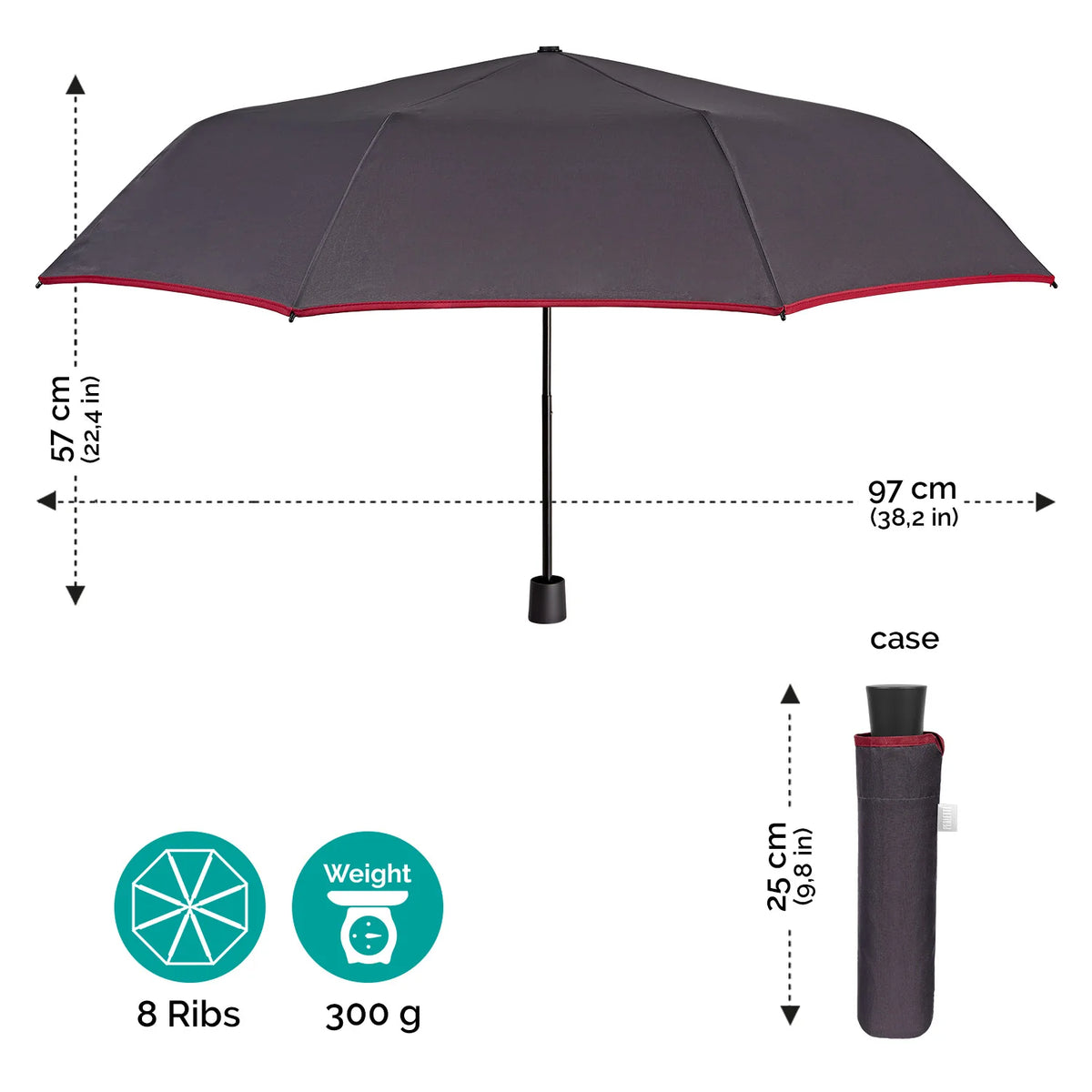 Pearls Umbrella Man Manual Couleur solide avec bordure