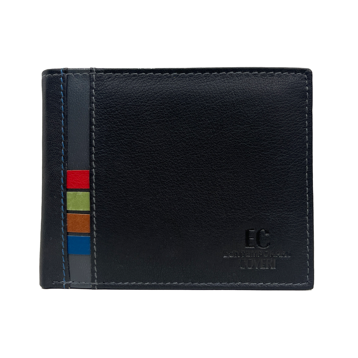 EC Coveri Men's Wallet en cuir Vera avec des rayures colorées