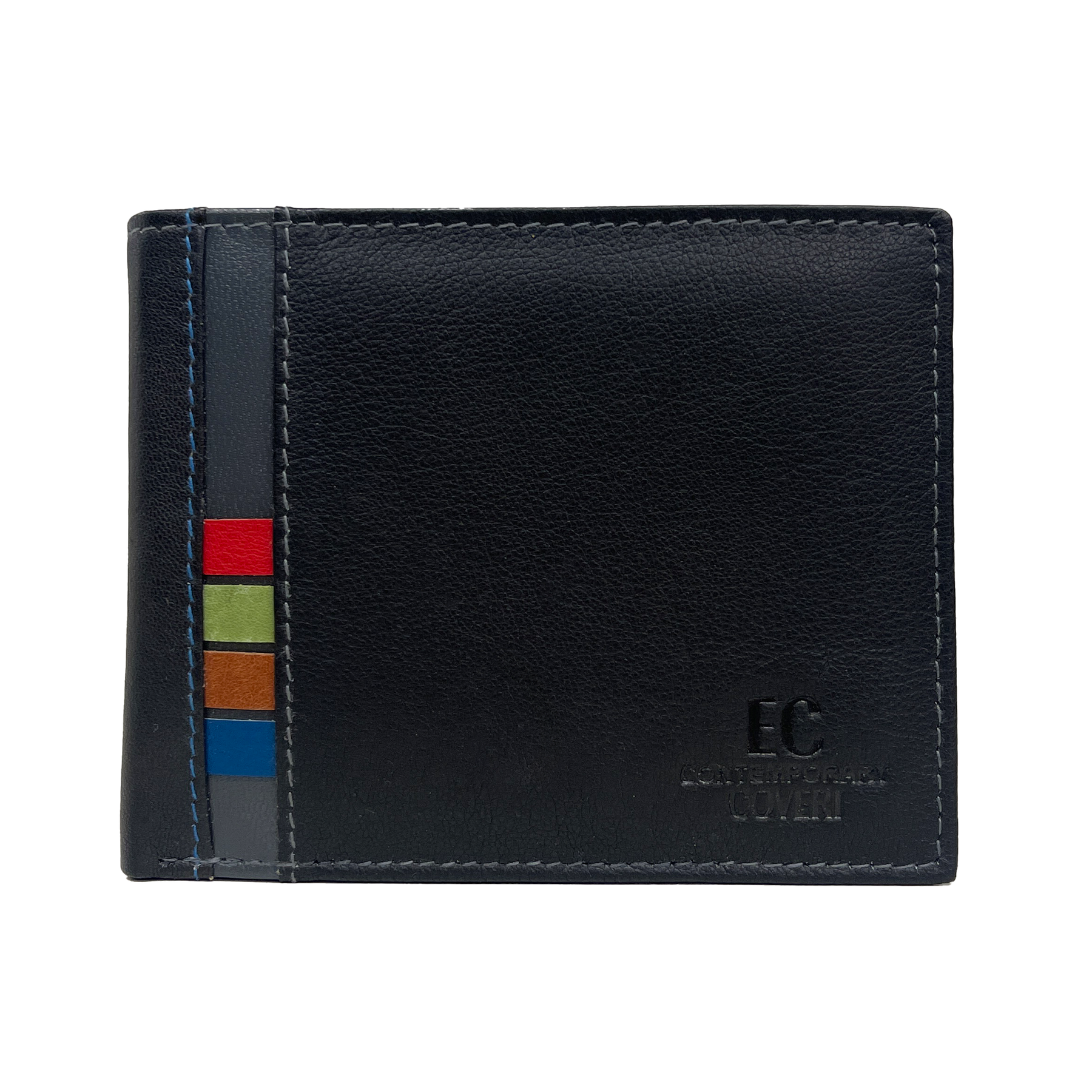 EC Coveri Men's Wallet en cuir Vera avec des rayures colorées