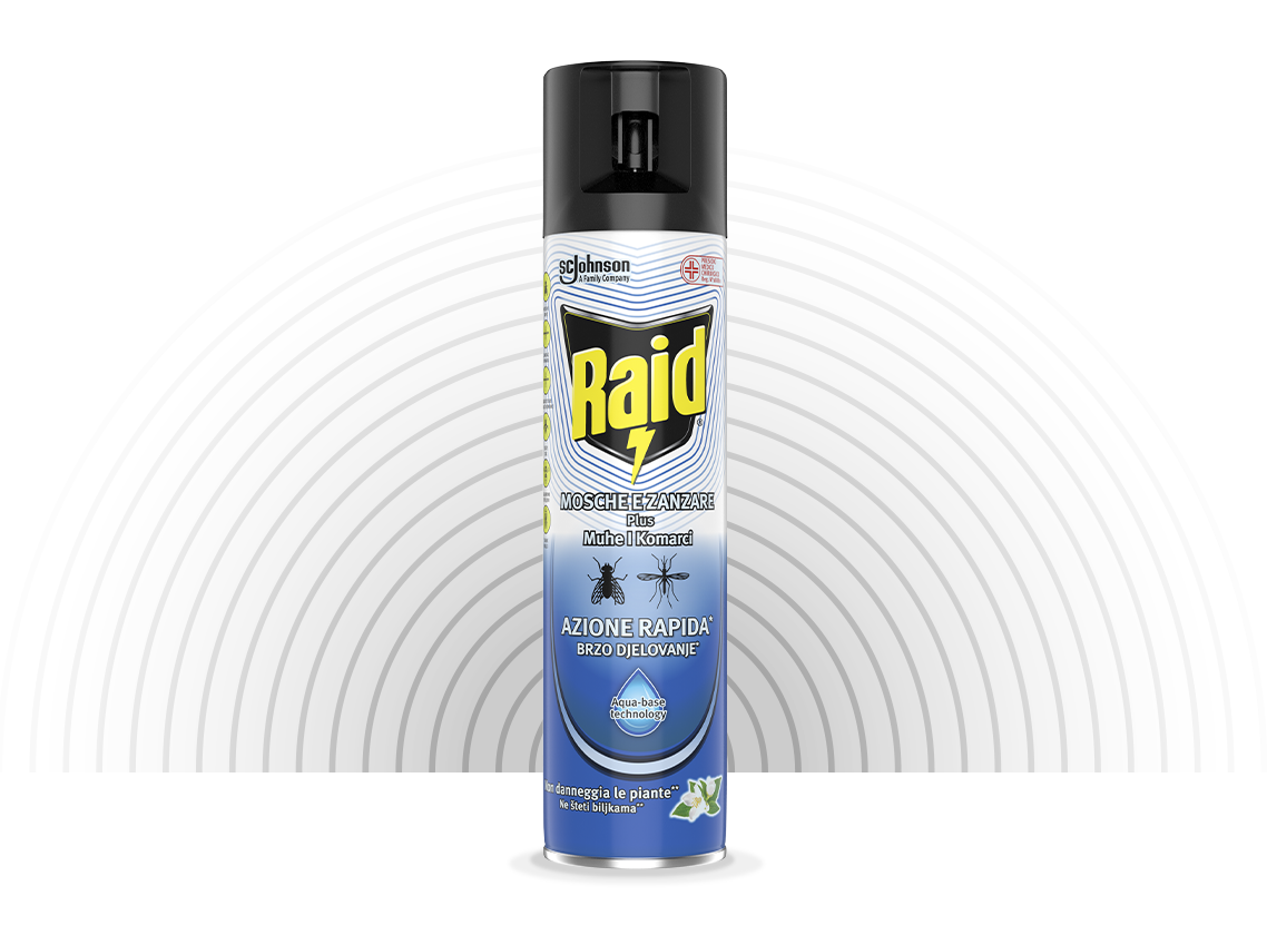 Raid Insecticid Spray Zboruri și țânțari plus Action Action Aqua-Base Technology 400 ml