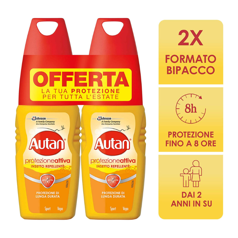Autan Protection Active Vapo Bipacco Spray gentaget insekt og 2 x 100 ml anti -media