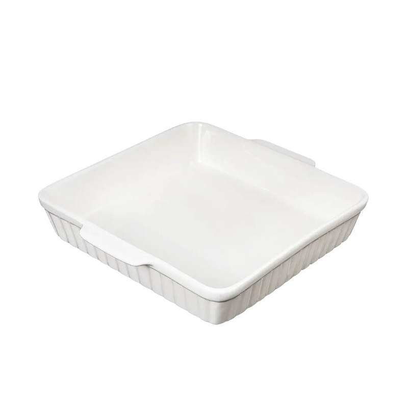 Square porcelain baking dish with 20x20cm serving handles