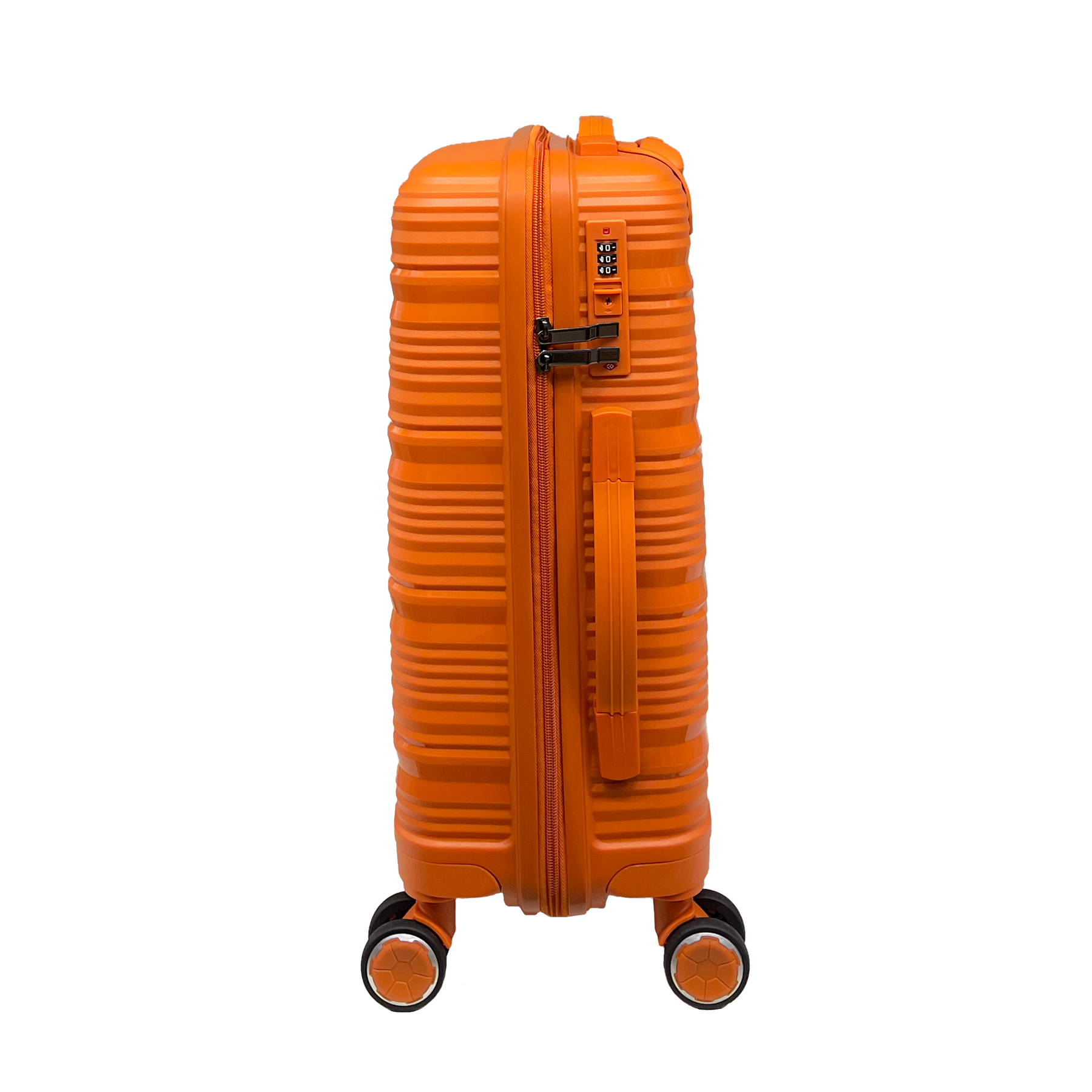 Ryškus „Voyager“: rankinis lagaminas „Strict Spinner Tangerine“ - 360 ° ratai ir TSA užraktas