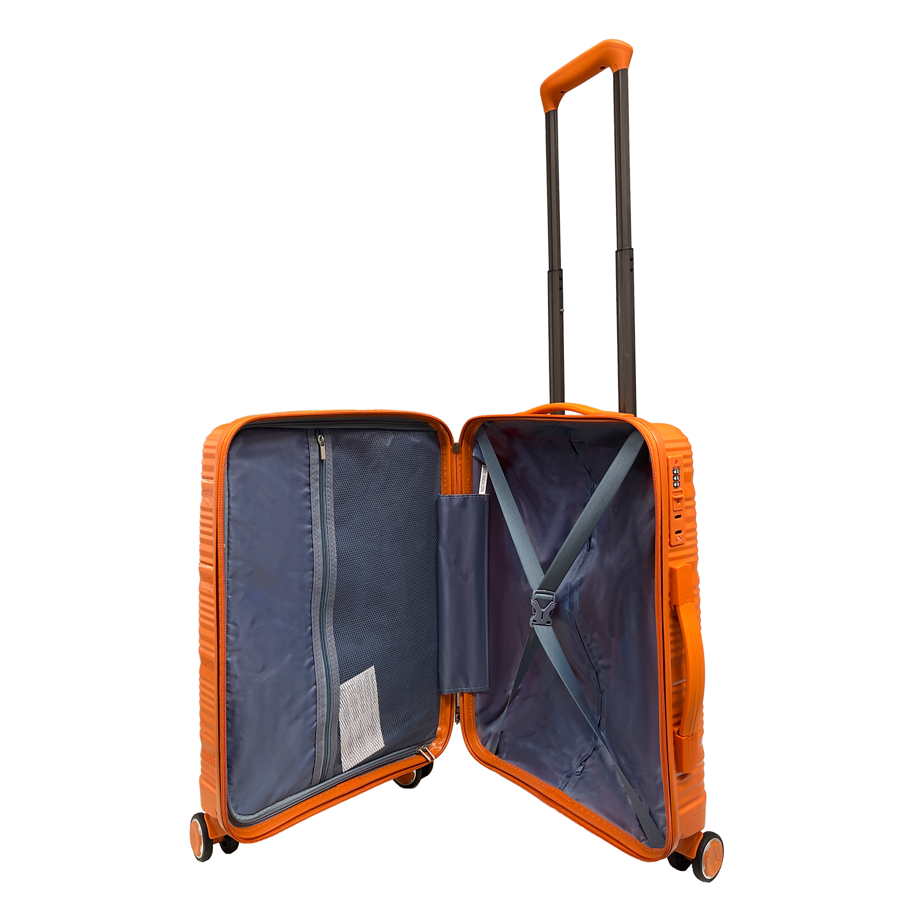 Ryškus „Voyager“: rankinis lagaminas „Strict Spinner Tangerine“ - 360 ° ratai ir TSA užraktas