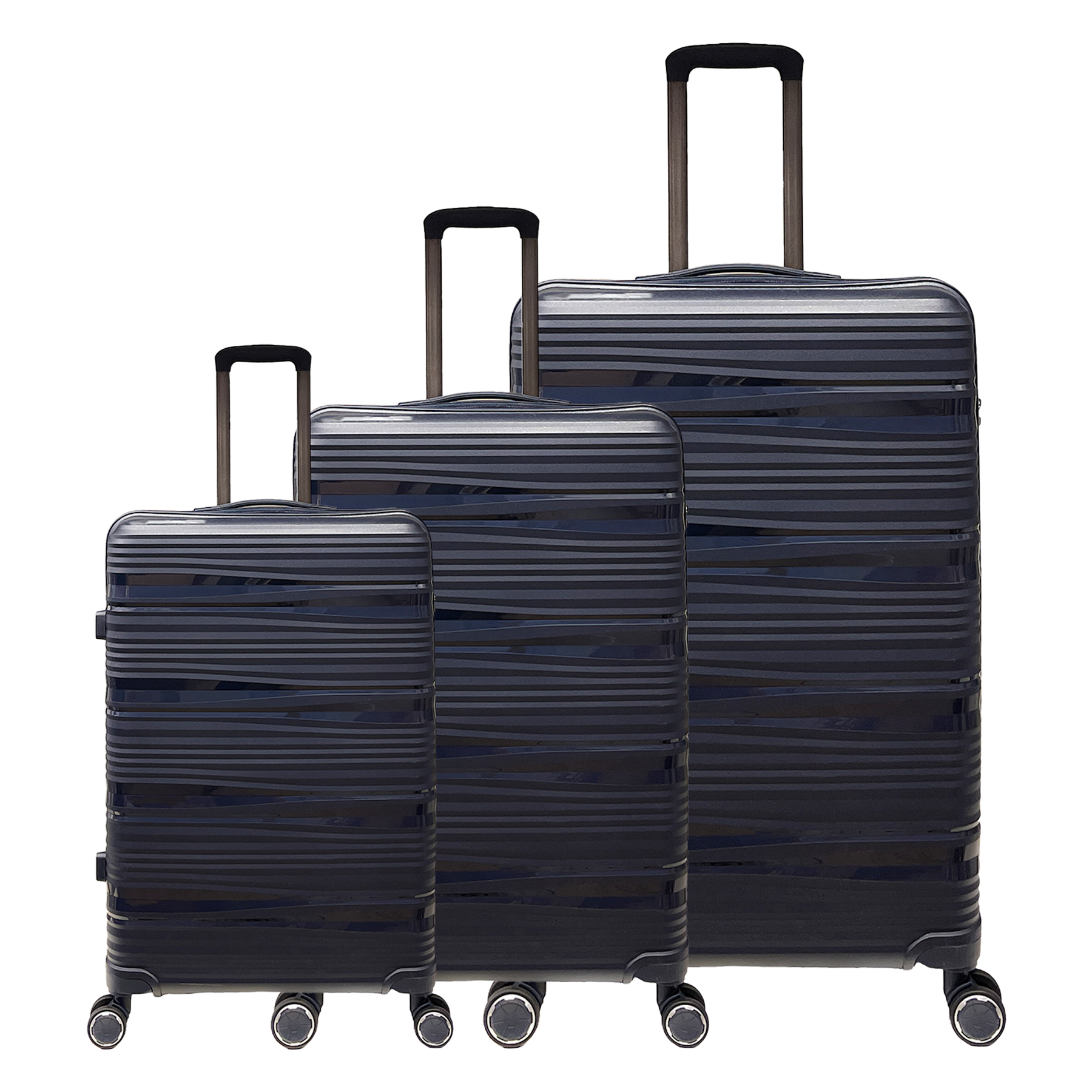 Et sæt med 3 kufferter i polypropylen med stødmodstand og integreret TSA-lås