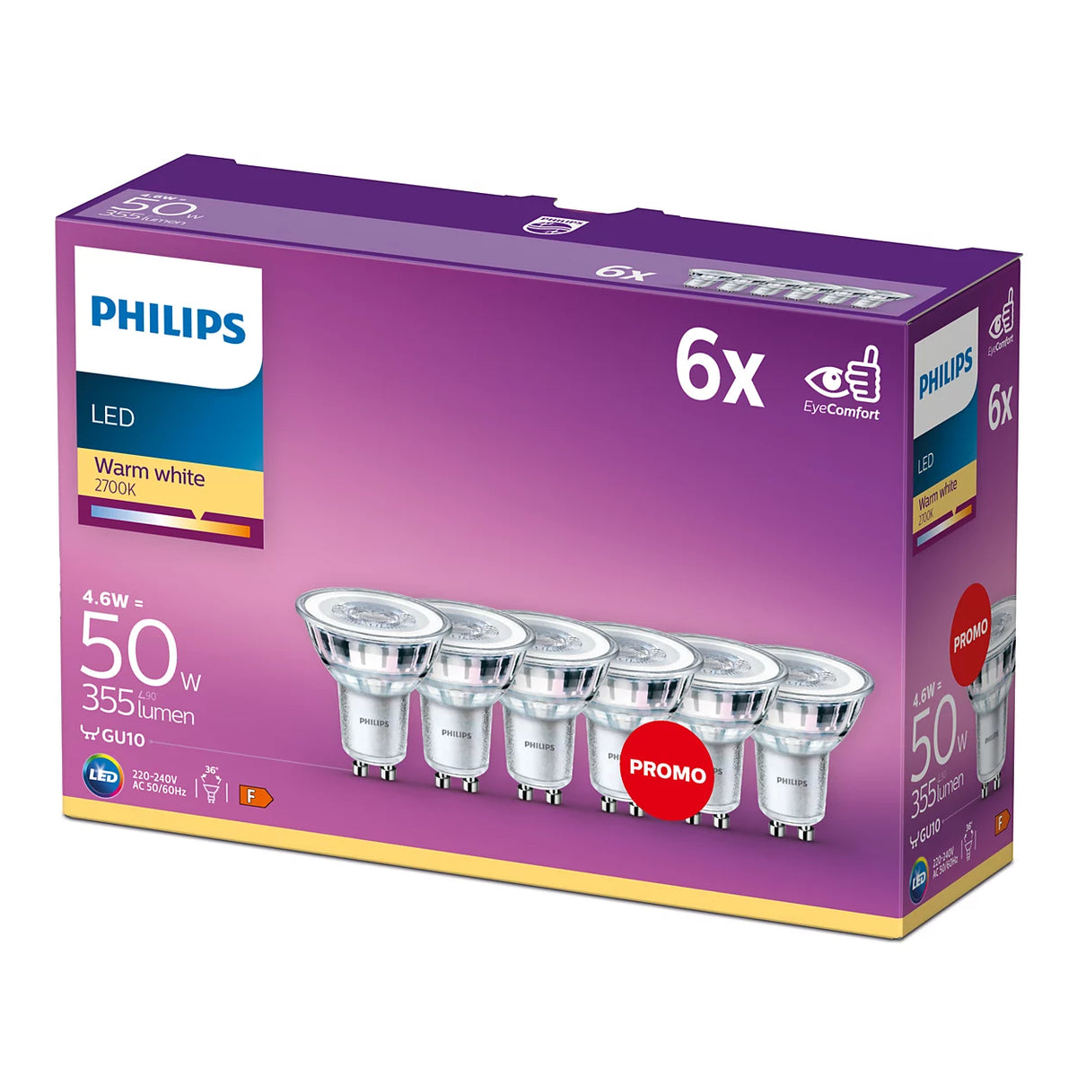 Philips 6x LED BCLES LED Classic 4.6W Spotlight (50W) - 355 lumen - GU10