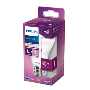 Philips führte die Goccia -Glühbirne mit Twilight -Sensor, 6,5 W = 60 W E27 4000K, weißes Licht