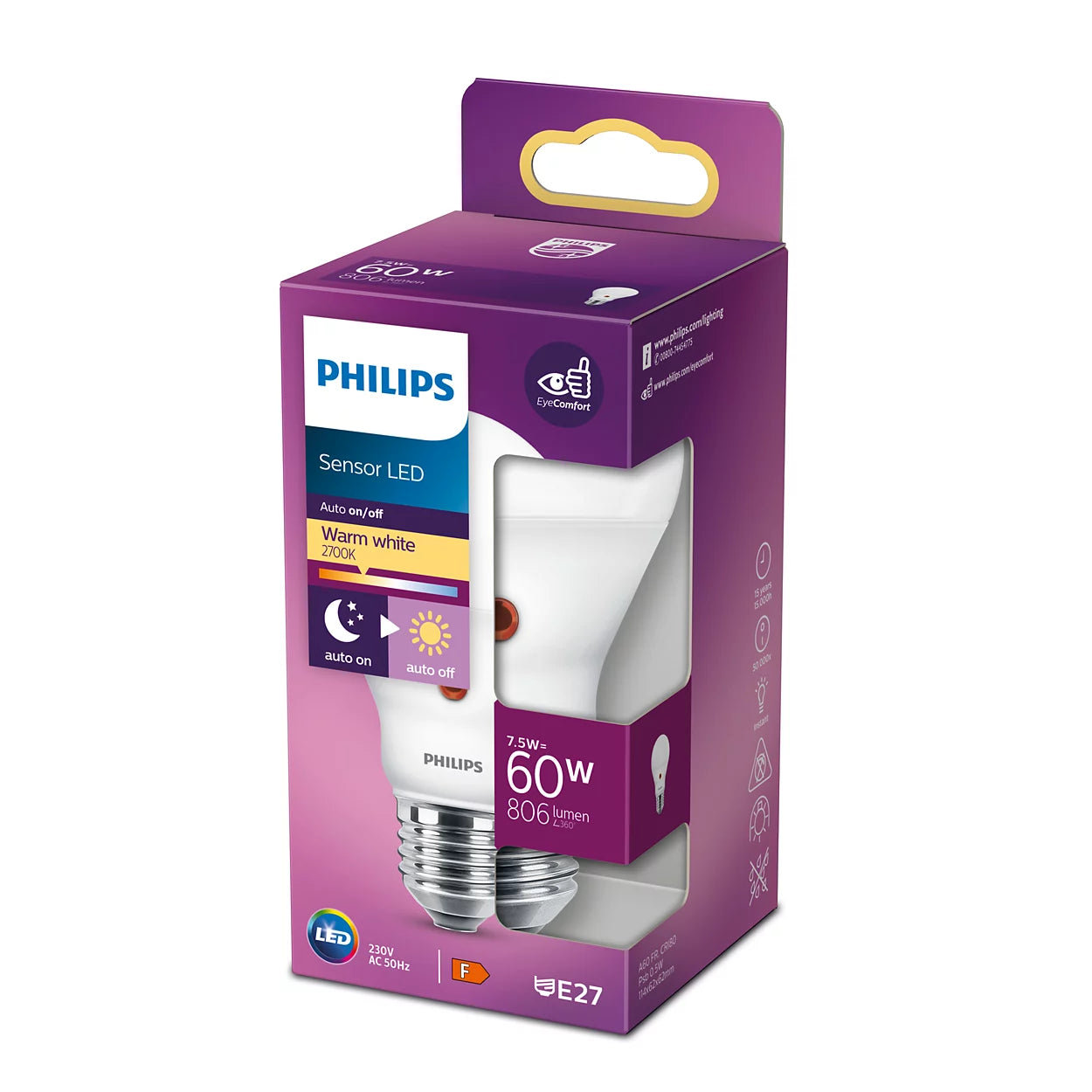 Philips Led Goccia Bulb with twilight sensor, 7W = 60W E27