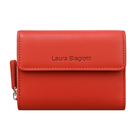 Portafoglio rosso in pelle per donna Laura Biagiotti, stile compatto con finiture cucite e logo inciso

