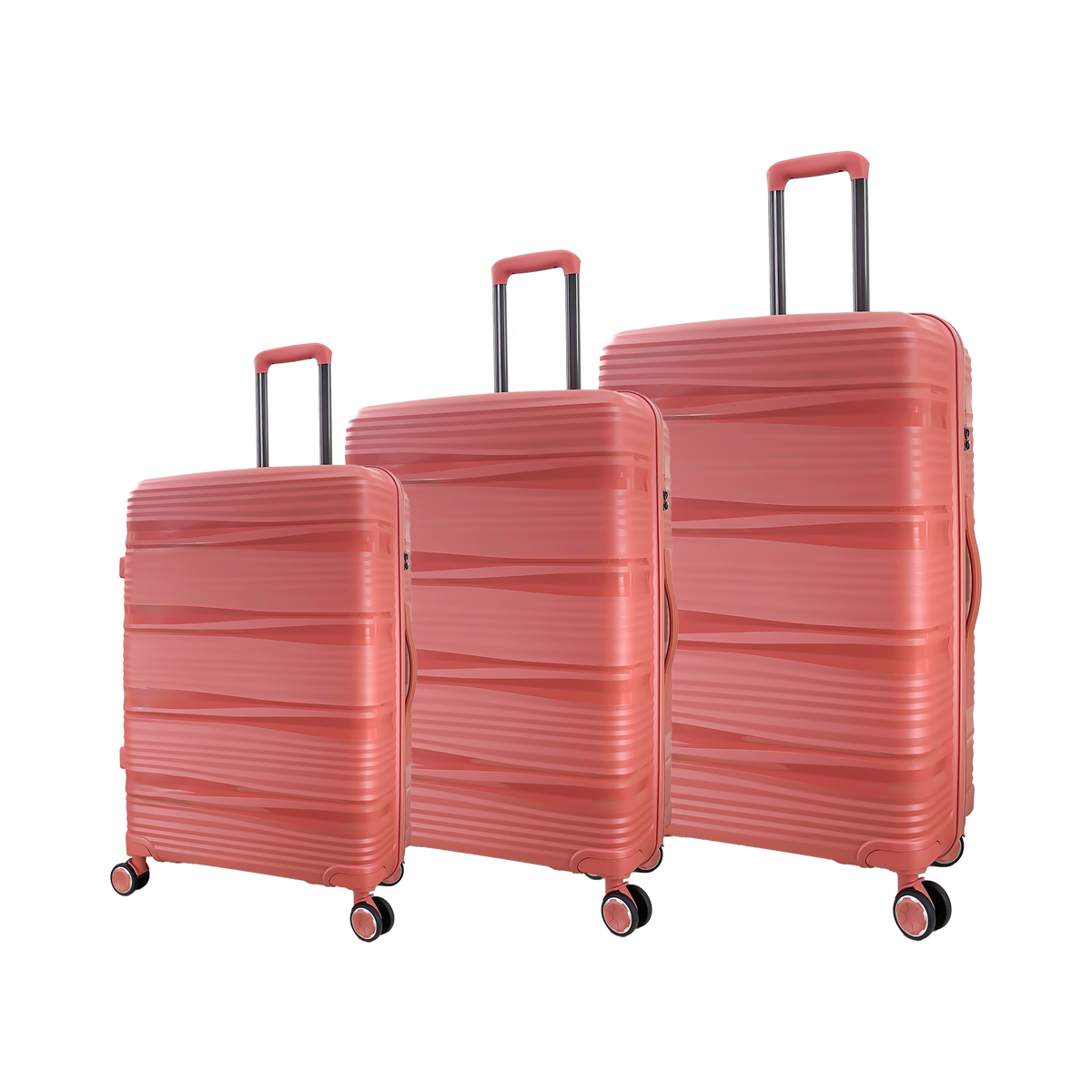 Satz von 3 Ormi Insline Weichschalen-Trolley-Koffer aus leichtem Polypropylen mit TSA-Schloss - Klein, Mittel, Groß