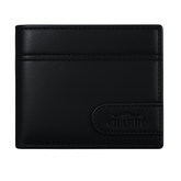 Portafoglio da uomo CHARRO in pelle nera liscia, design minimal ed elegante con logo inciso e cuciture sottili, perfetto per uso quotidiano.

