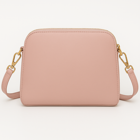 Retro della borsa a tracolla rosa Enrico Coveri con finitura liscia e dettagli dorati su sfondo bianco, perfetta per look minimal chic.