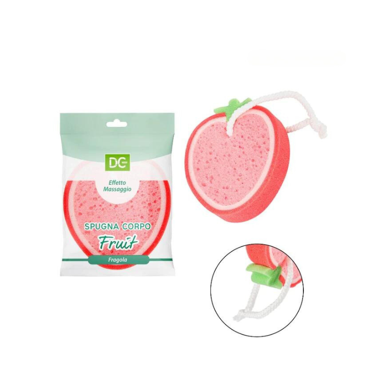 Éponge délicate pour le corps à effet de massage aux fraises 12,5 x 11,5 x 3,5 cm