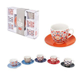 Sæt med 6 kaffekopper med håndtag og dekorerede porcelænsakere - Marokko