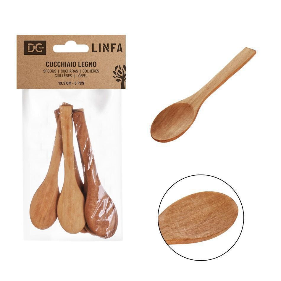 Finely smooth wooden spoons - Pack of 6 pieces of 13.5cm