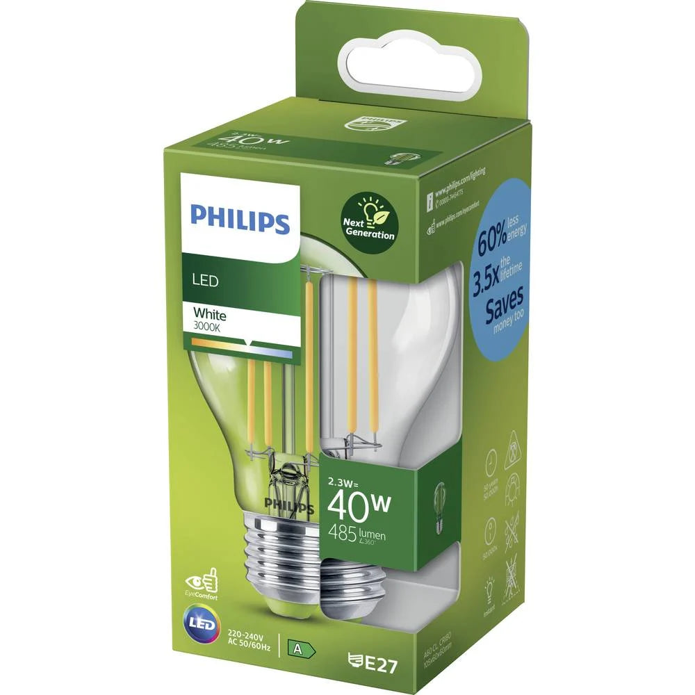 Filamento LED de Philips E27 60W - 4W, 840 lúmenes, luz blanca 3000K, ultra eficiente