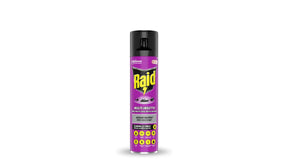 Retro della bomboletta Raid® Multi-Insetto con istruzioni d’uso, precauzioni e pittogrammi di sicurezza.

