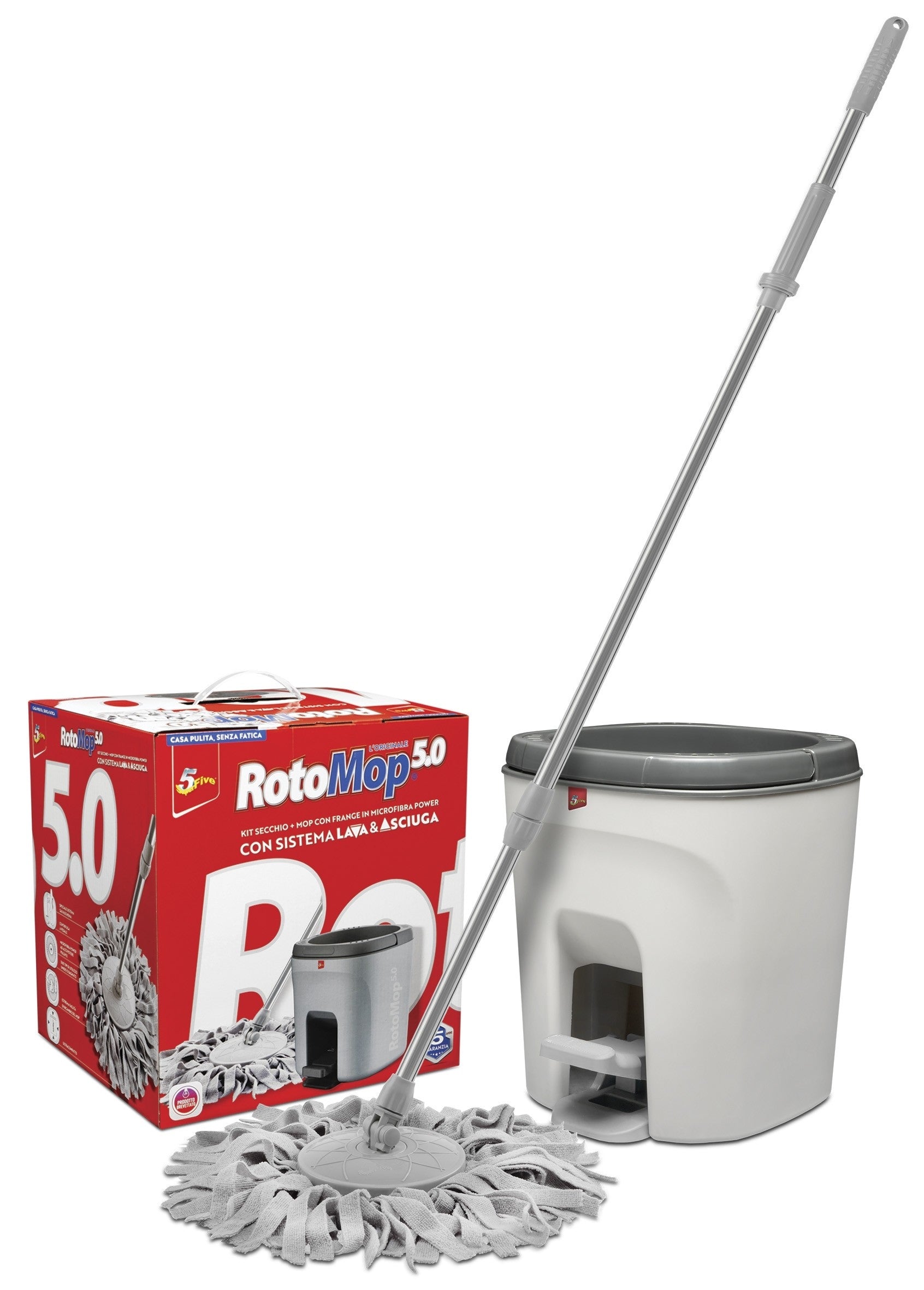 Super Five Kit Rotomop 5.0> bucket, MOP with Power microfiber fringes