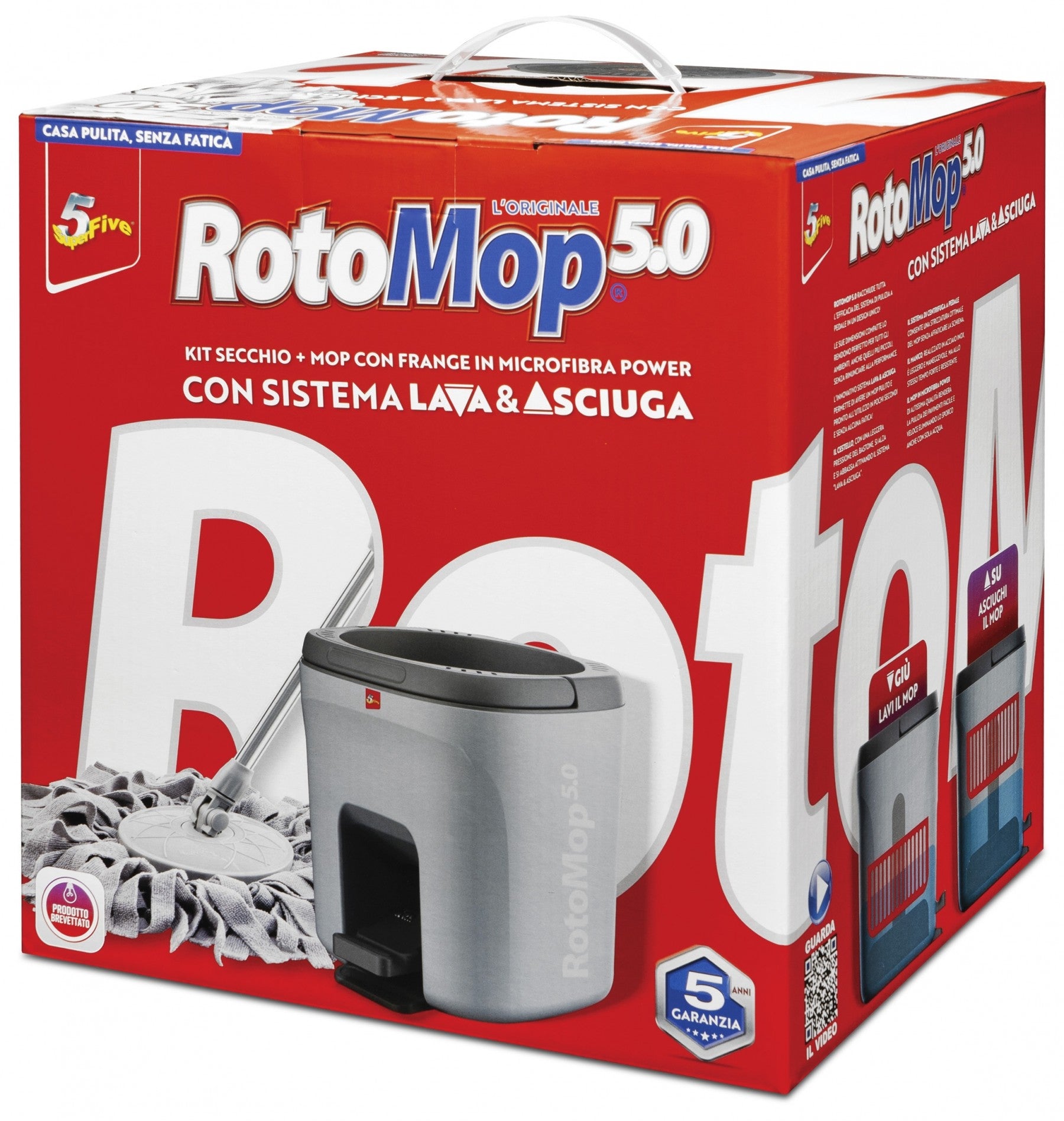 Super Five Kit Rotomop 5.0> bucket, MOP with Power microfiber fringes