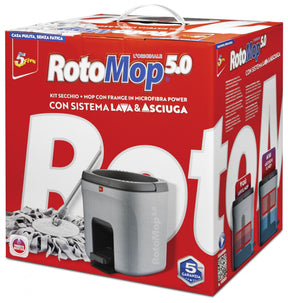 Super Five Kit Rotomop 5.0> bucket, MOP with Power microfiber fringes