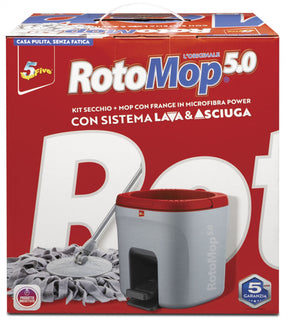 Super Five Kit Rotomop 5.0> bucket, MOP with Power microfiber fringes