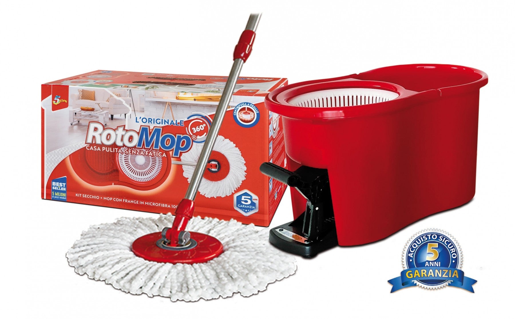 Super Five Kit Rotomop The original bucket + mop with 100% microfibre fringes