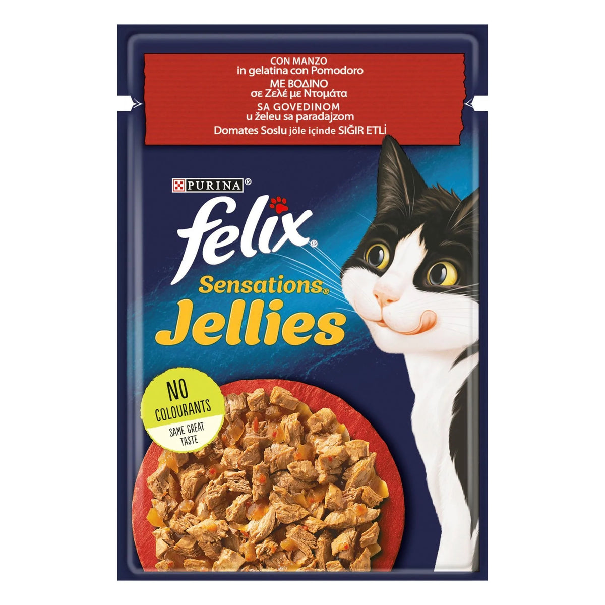 Felix senzacija Jellies Mačka s želeom i govedinom rajčice 85g