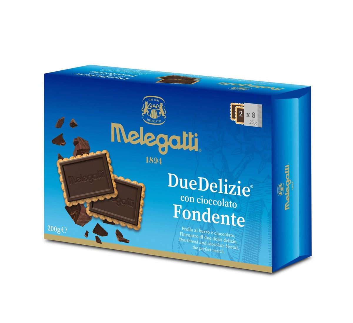 Melegatti Twee -bewerkende koekjes 200gr pure chocolade